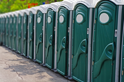 line of portable toilets